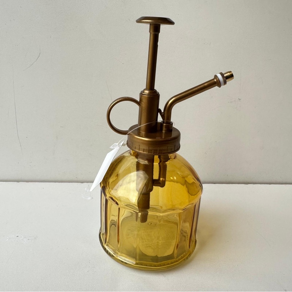 Yellow Amber Glass Plant Mister Sprayer with Gold Top New Decorative Garden Tool